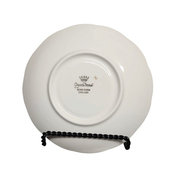 VTG Queen Anne Fine Bone China Footed Teacup & Saucer Blue  Gold Gilt #5365 - Picture 5 of 14